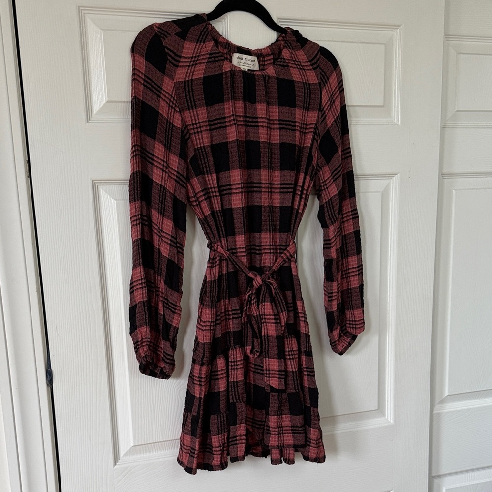 anthropologie Plaid Pink and Black Women's Dress